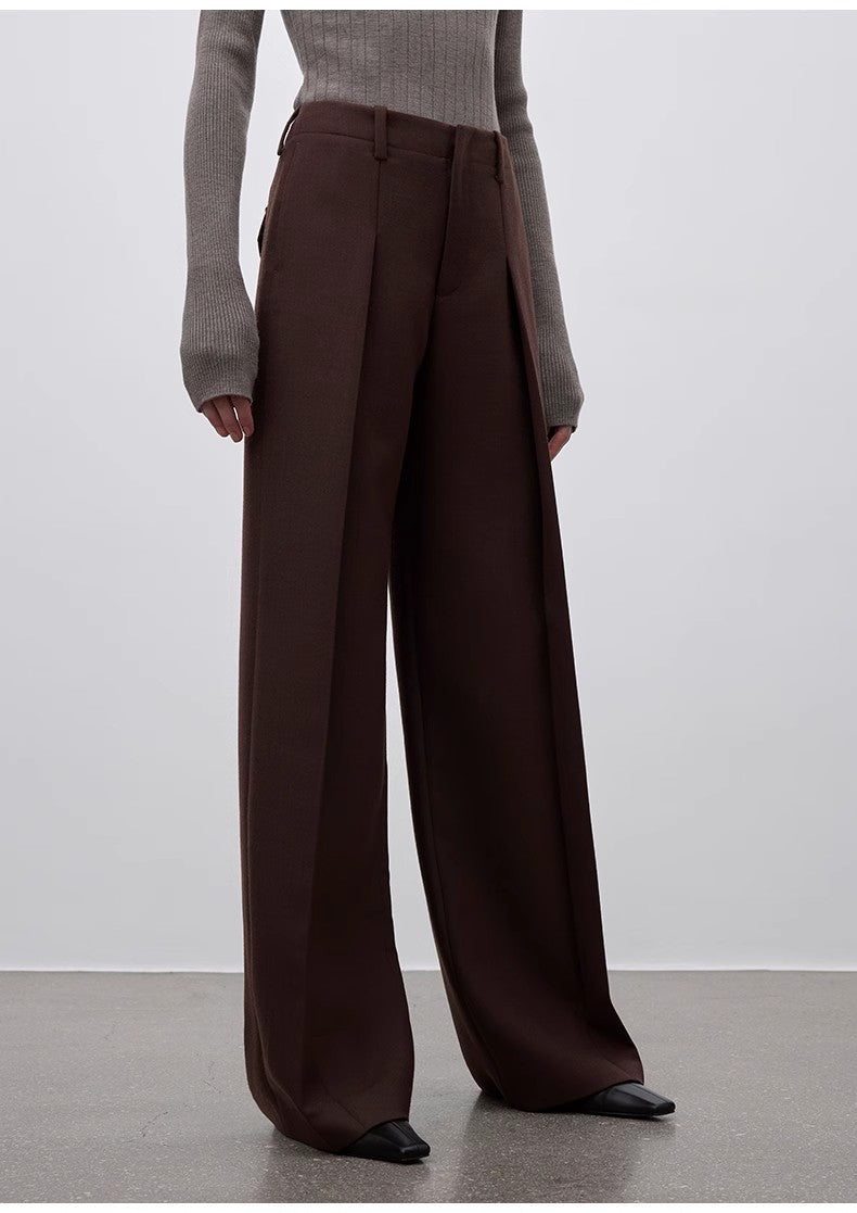 Imported wool pleated high-waisted straight-leg all-match slimming suit trousers for women-4
