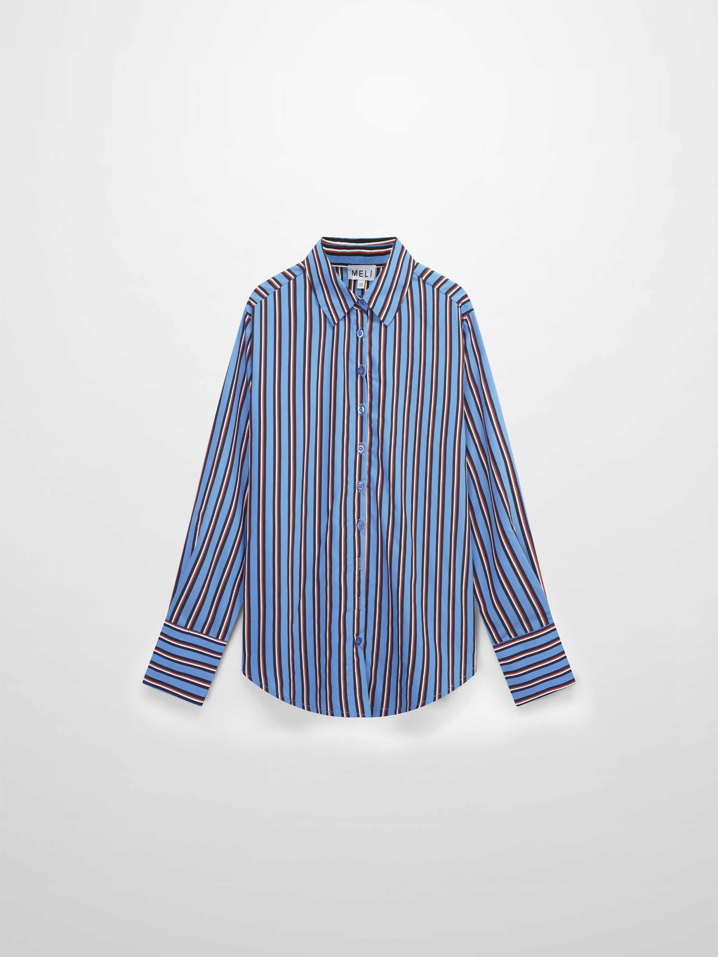 Striped Cotton Blouse-Blue Pinstripe-1