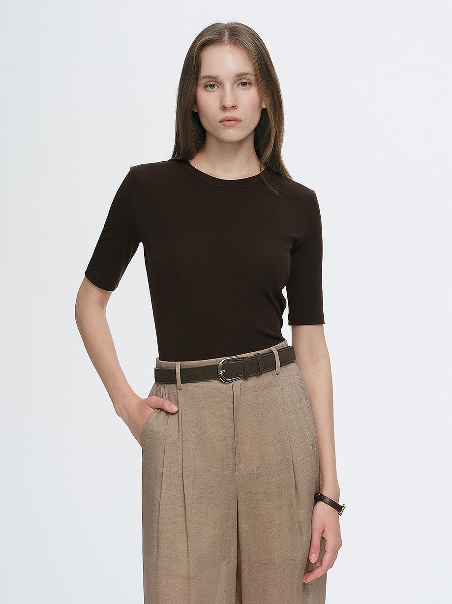 Fitted waist slimming round neck Tencel cashmere versatile short-sleeved T-shirt