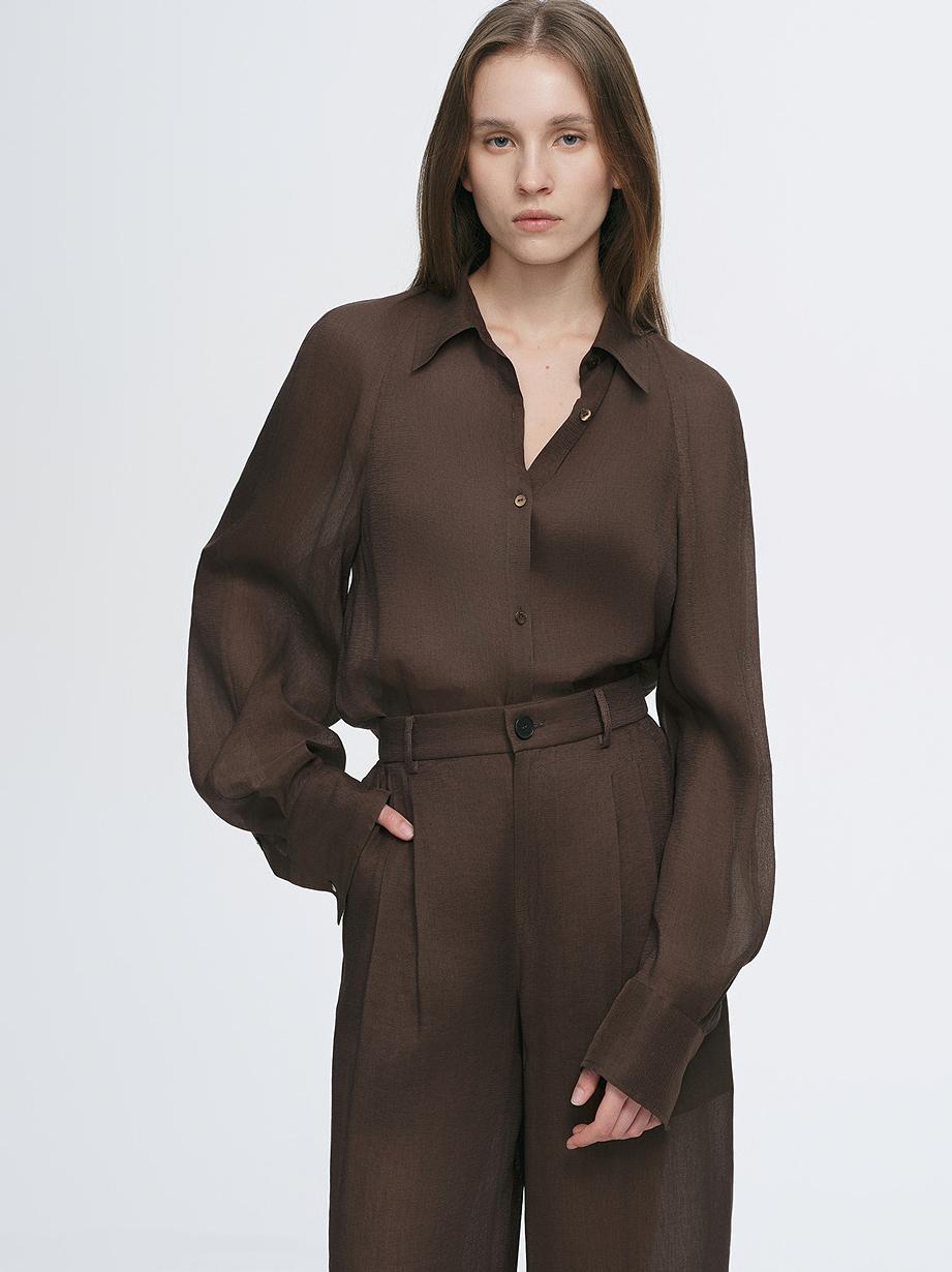 Breathable mulberry silk linen long-sleeved shirt and trousers set-5