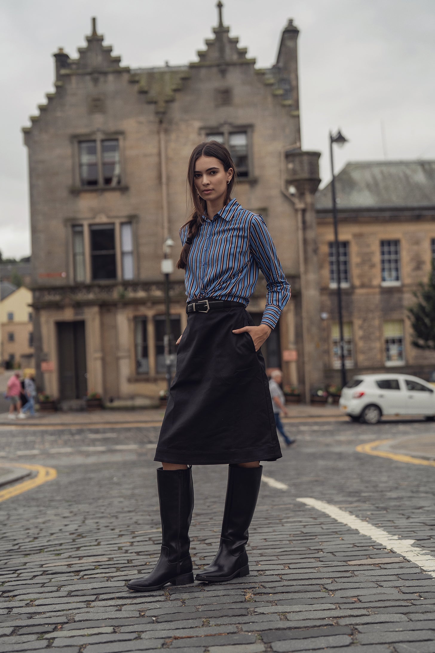 Striped Cotton Blouse-Blue Pinstripe-0